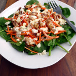 Feta Walnut Spinach Salad with Matchstick Carrots and Creamy Dijon Dressing ~ Sumptuous Spoonfuls #savory #winter #salad #recipe