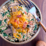 Bacon Mushroom Smoked Cheddar Risotto ~ Sumptuous Spoonfuls #easy #baked #brownrice #risotto #recipe