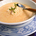 Dreamy Creamy Carrot Cauliflower Soup ~ Sumptuous Spoonfuls #cauliflower #cheese #soup #recipe