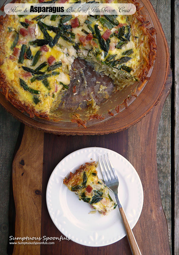 Ham & Asparagus Quiche with Hashbrown Crust ~ Sumptuous Spoonfuls #brunch #quiche #recipe