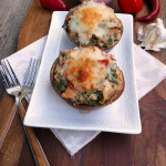 Cheesy Seafood Kale Stuffed Eggplant ~ Sumptuous Spoonfuls #seafood #stuffed #eggplant #recipe