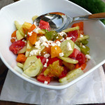 Easy Cucumber Heirloom Tomato Salad ~ Sumptuous Spoonfuls #heirloom #tomato #cucumber #salad