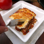 Garden Harvest Moussaka {Greek Lasagna} ~ Sumptuous Spoonfuls #layered #Greek #hotdish #recipe