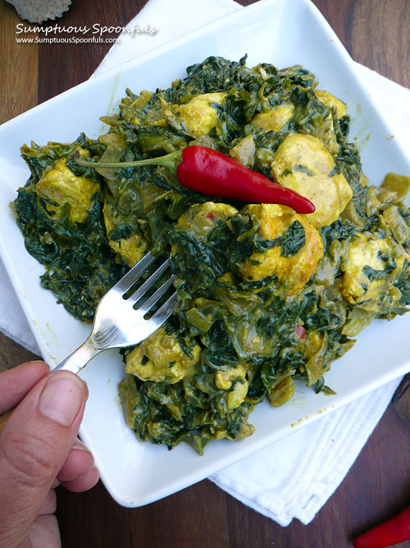 Indian Creamed Spinach w Cheese (Saag Paneer) ~ Sumptuous Spoonfuls #Indian #spinach #recipe