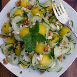 Minted Cucumber Watermelon Salad with Figgy Goat Cheese & Toasted Walnuts ~ Sumptuous Spoonfuls #easy #watermelon #salad #recipe