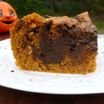 Pumpkin Cake with Chocolate Cheesecake Swirl ~ Sumptuous Spoonfuls #Choctoberfest #recipe