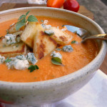 Roasted Tomato Red Pepper Bisque ~ Sumptuous Spoonfuls #tomato #redpepper #soup #recipe