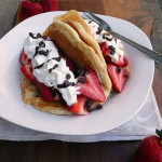 Strawberry Chocolate Chip Pancake Tacos ~ Sumptuous Spoonfuls #Choctoberfest #Breakfast #recipe