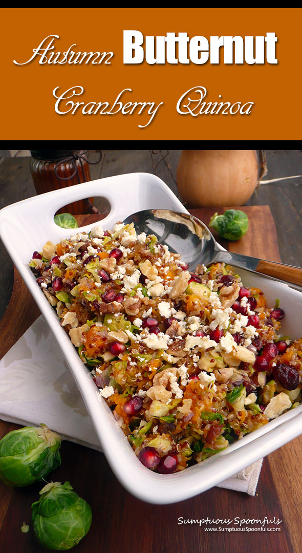 Autumn Butternut Cranberry Quinoa with Shaved Brussels Sprouts ~ Sumptuous Spoonfuls #holiday #recipe