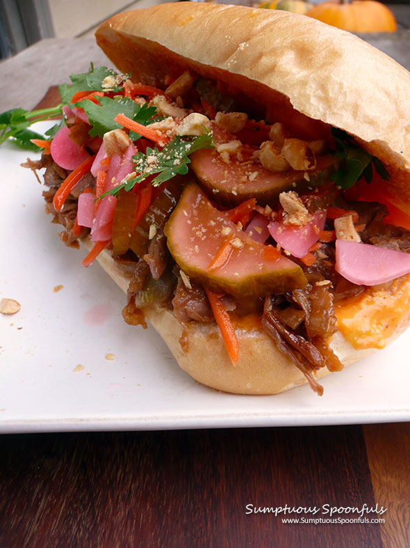 Vietnamese Pork Banh Mi Sandwiches ~ Sumptuous Spoonfuls #Asian #Pork #Sandwich #recipe