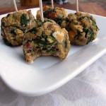 Sausage & White Cheddar Spinach Balls ~ Sumptuous Spoonfuls #cheesy #appetizer #recipe