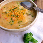 Three Cheese Broccoli Potato Soup ~ Sumptuous Spoonfuls #broccoli #potato #soup #recipe