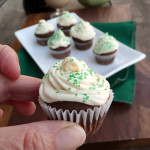 Chocolate Irish Cream Mini Cupcakes with Bailey's Cream Cheese Frosting ~ Sumptuous Spoonfuls #Irish #cake #recipe #StPatricksDay