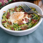 Baked Eggs in Bacon Zucchini Nests ~ Sumptuous Spoonfuls #easy #breakfast #recipe