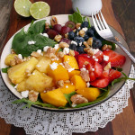 Rainbow Fruit & Spinach Salad w Honey Ginger Lime Dressing ~ Sumptuous Spoonfuls #salad #recipe