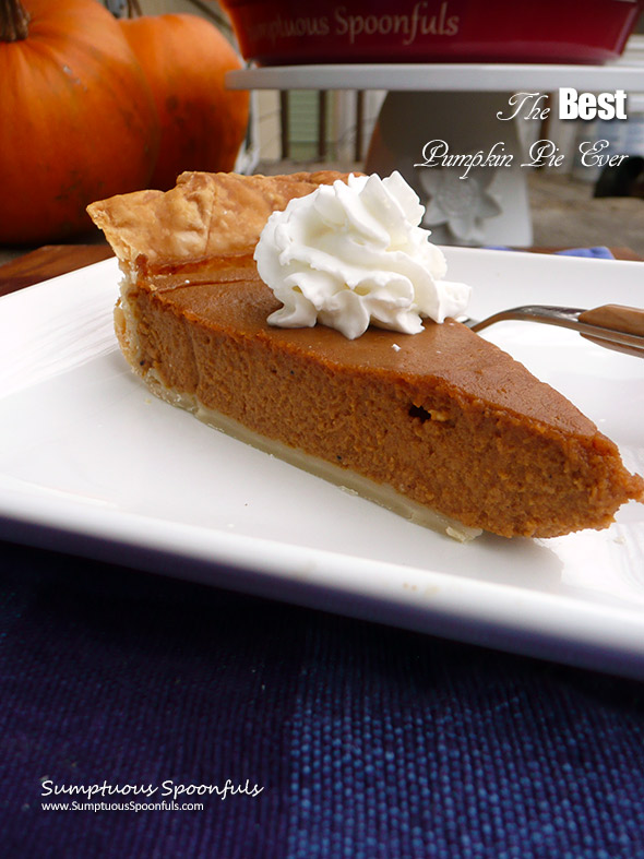 The BEST Pumpkin Pie Ever ~ Sumptuous Spoonfuls #pumpkin #pie #recipe