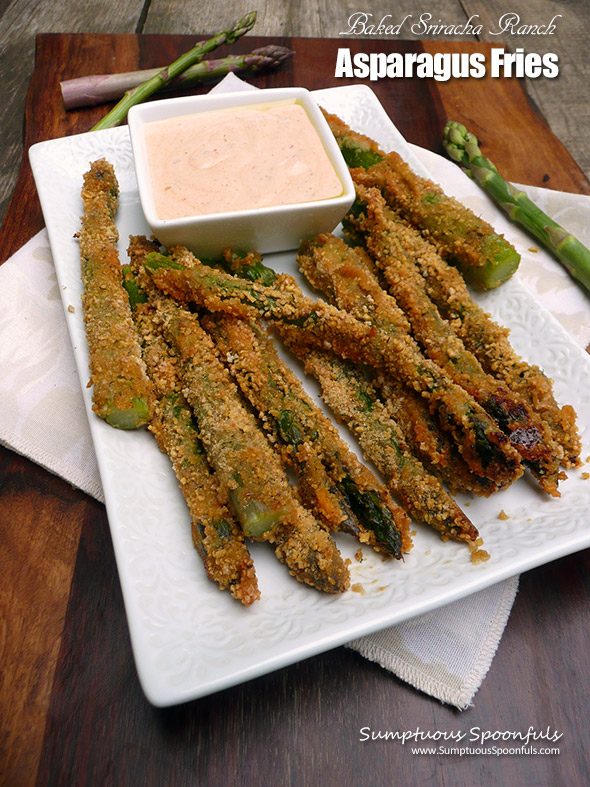 Baked Sriracha Ranch Asparagus Fries ~ Sumptuous Spoonfuls #crispy #asparagus #appetizer #recipe