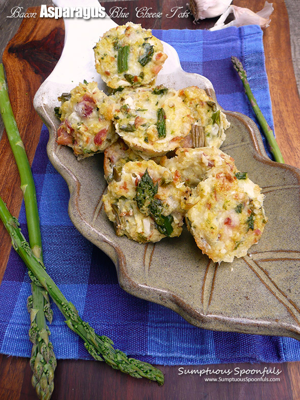 Bacon Asparagus Blue Cheese Tots ~ Sumptuous Spoonfuls #bitesize #appetizer #side #recipe