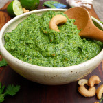 Spicy Cilantro Lime Pesto with Cashews ~ Sumptuous Spoonfuls #cilantro #pesto #recipe