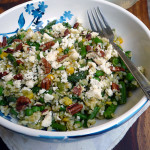 Bulgur, Corn & Asparagus Salad w/Marinated Feta & Dill Pesto ~ Sumptuous Spoonfuls #asparagus #bulgur #salad #recipe