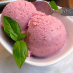 Roasted Strawberry Basil Sherbet ~ Sumptuous Spoonfuls #homemade #sherbet #recipe