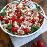 Smokehouse Kale & Tomato Salad w/Bacon & Smokehouse Almonds ~ Sumptuous Spoonfuls #salad #recipe #bacon #almonds