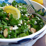 Simple Lemony Kale Salad with marinated feta & almonds ~ Sumptuous Spoonfuls #salad #recipe