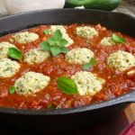 Meatless Zucchini "Meatballs" with Zesty Garden Tomato Sauce ~ Sumptuous Spoonfuls #vegetarian #meatballs #recipe