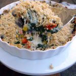 Potato Kale & Corn Gratin ~ a fabulous cheesy side dish with so much flavor & color! Perfect for the holidays.