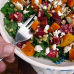 Roasted Butternut Squash and Beet Salad with goat cheese, pepitas and sunflower seeds ~ a savory sweet salad that has so many lovely flavors and textures.