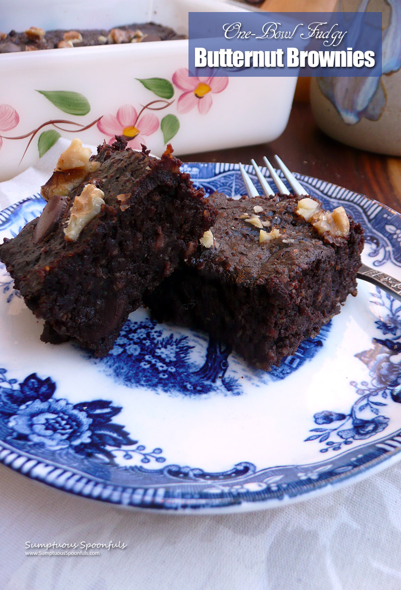 One-bowl Fudgy Butternut Brownies ~ gluten free, lower in fat and calories and heart healthy!