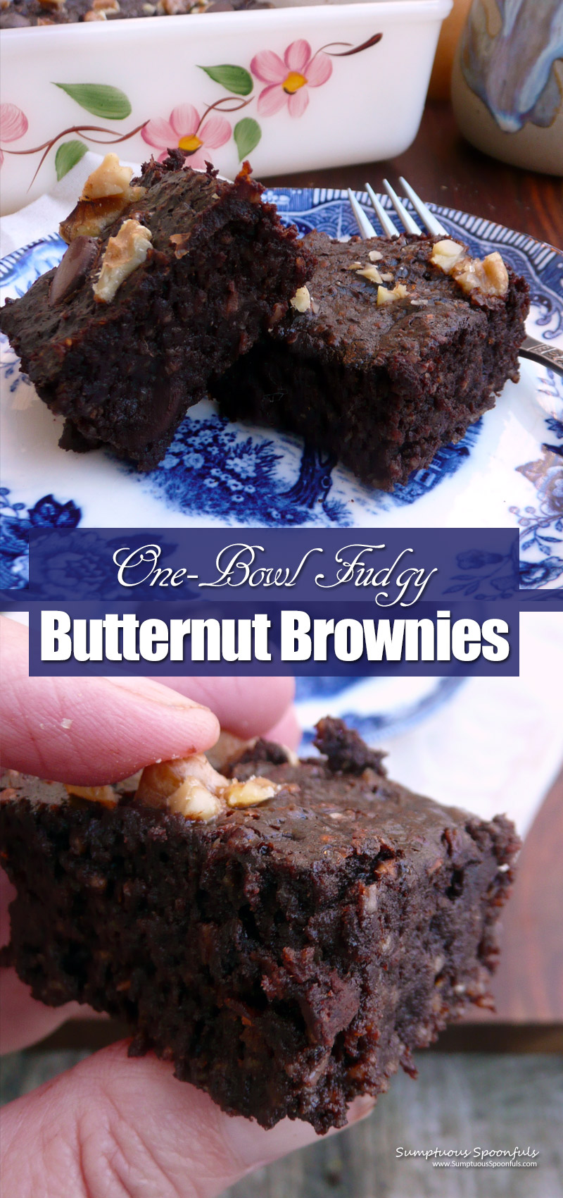 One-bowl Fudgy Butternut Brownies ~ gluten free, lower in fat and calories and heart healthy!