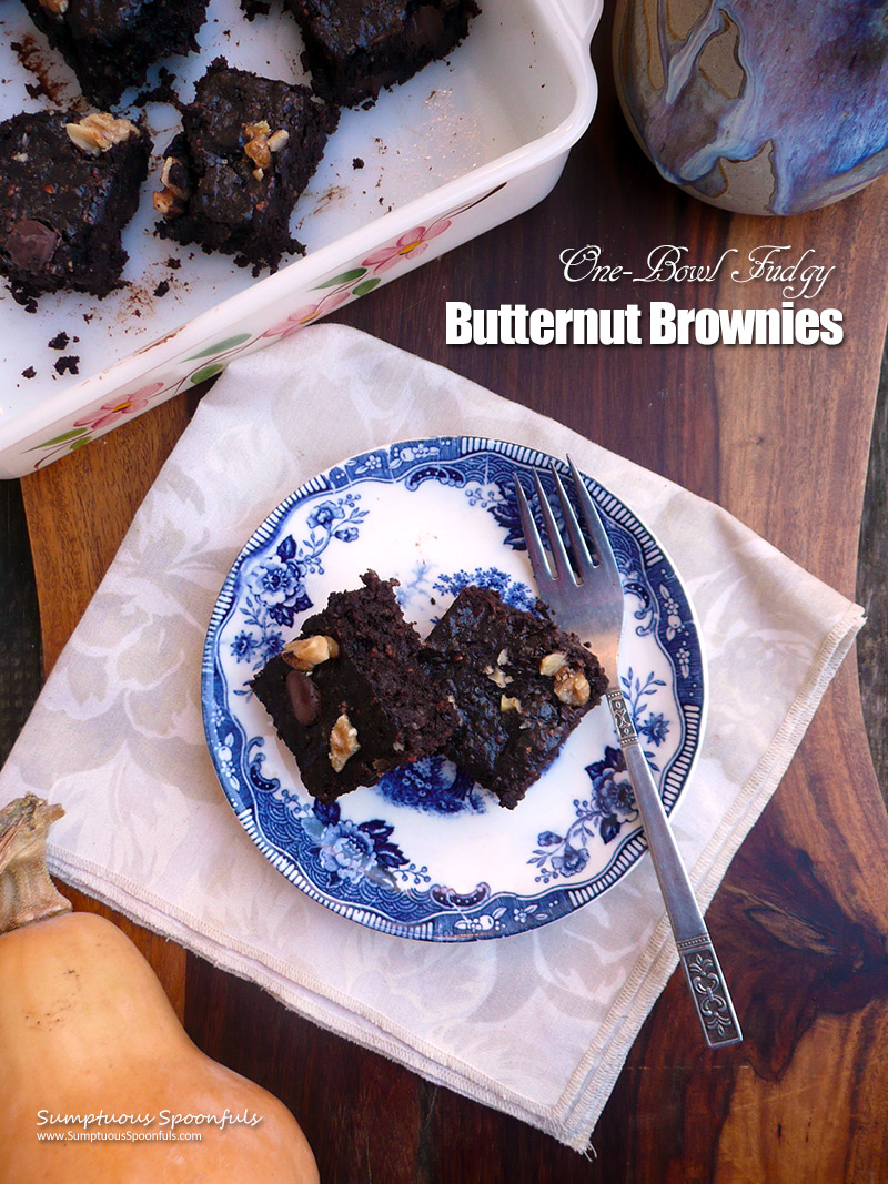 One-bowl Fudgy Butternut Brownies ~ gluten free, lower in fat and calories and heart healthy!