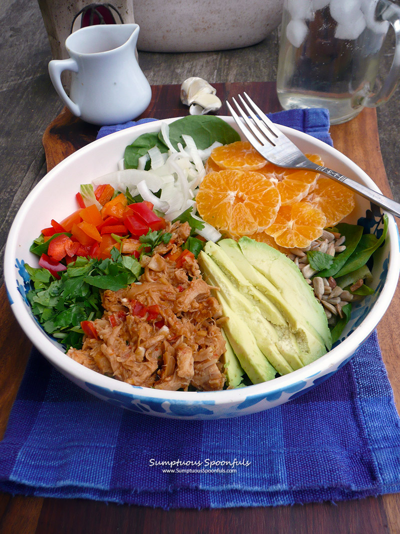 Mandarin Chicken Avocado Salad with Asian Ginger Peanut Dressing