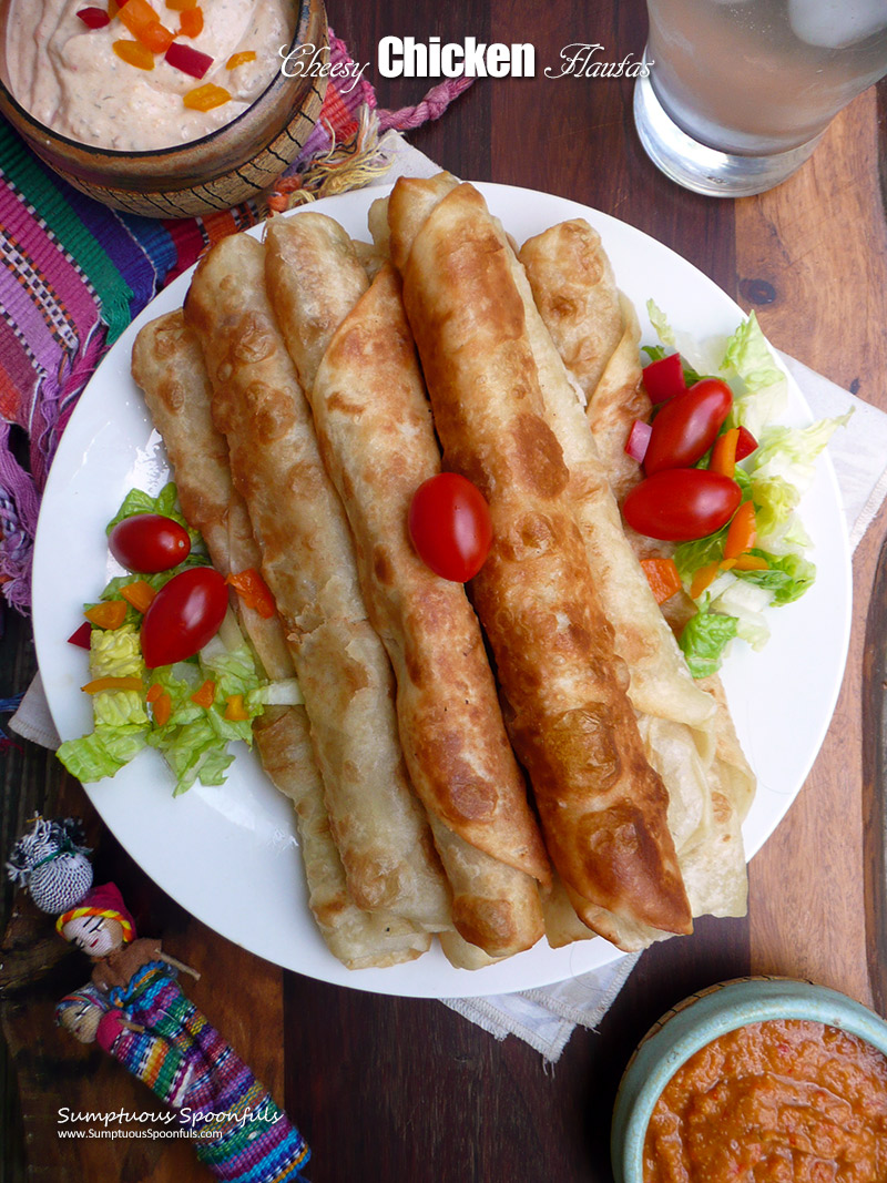 Cheesy Chicken Flautas - closer view