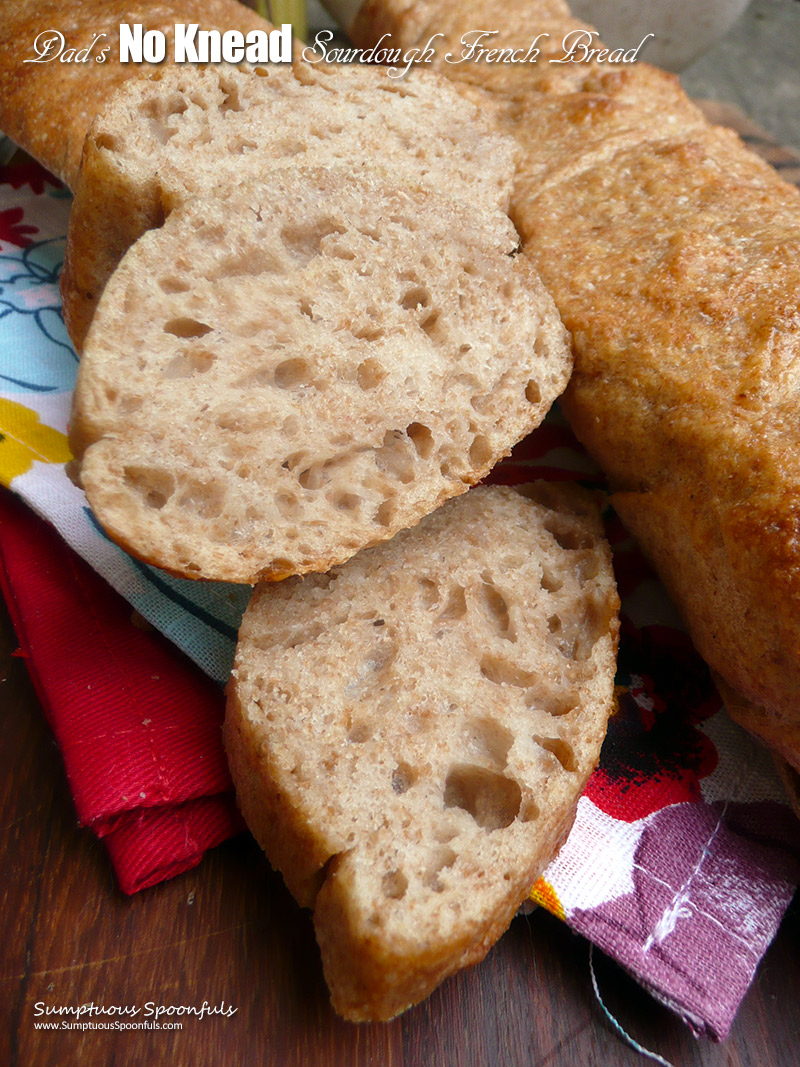 Whole wheat, no-knead wourdough French bread - closeup