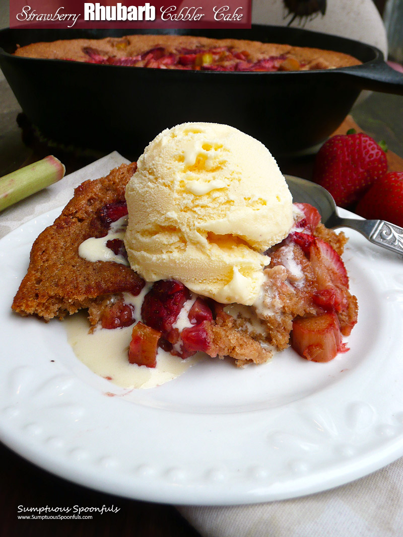 Strawberry Rhubarb Cobbler Cake - looking closer ... oh yum!