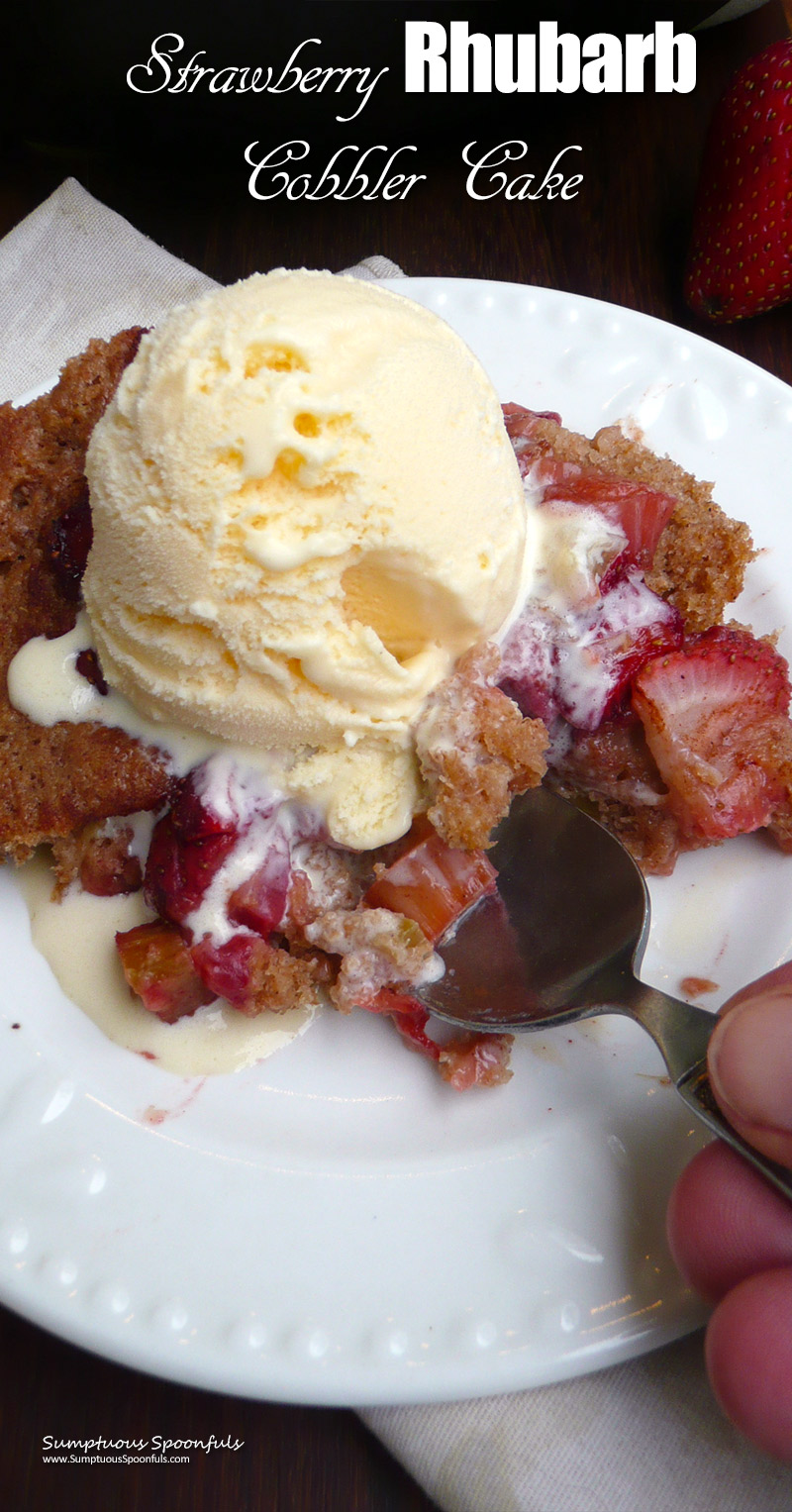 Pin this Strawberry Rhubarb Cobbler Cake recipe for later.