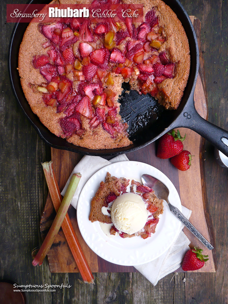 Strawberry Rhubarb Cobbler Cake-top image