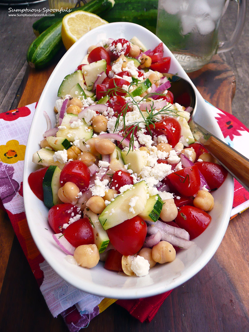 Zucchini Chickpea Salad gazing straight on ... there's a chickpea smiling at me!