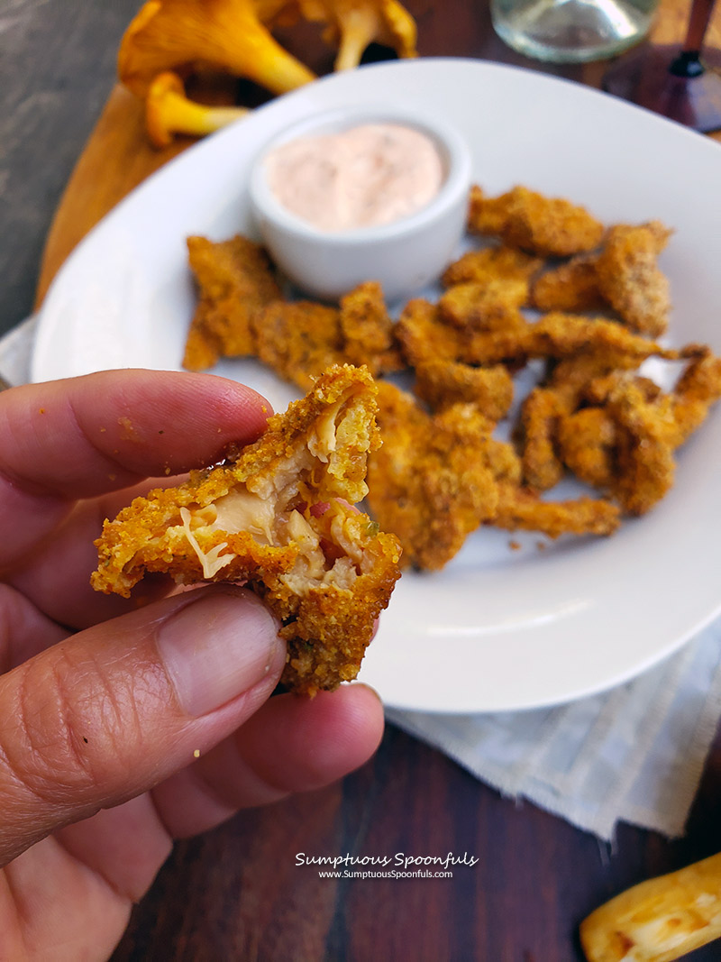 You can see the juicy mushroom inside the crunchy coating! So yummy.