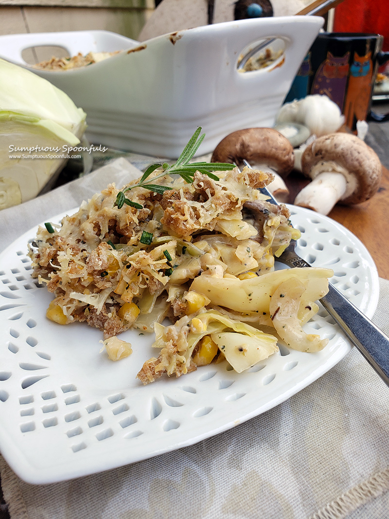 Creamy Mushroom, Corn & Cabbage Casserole 