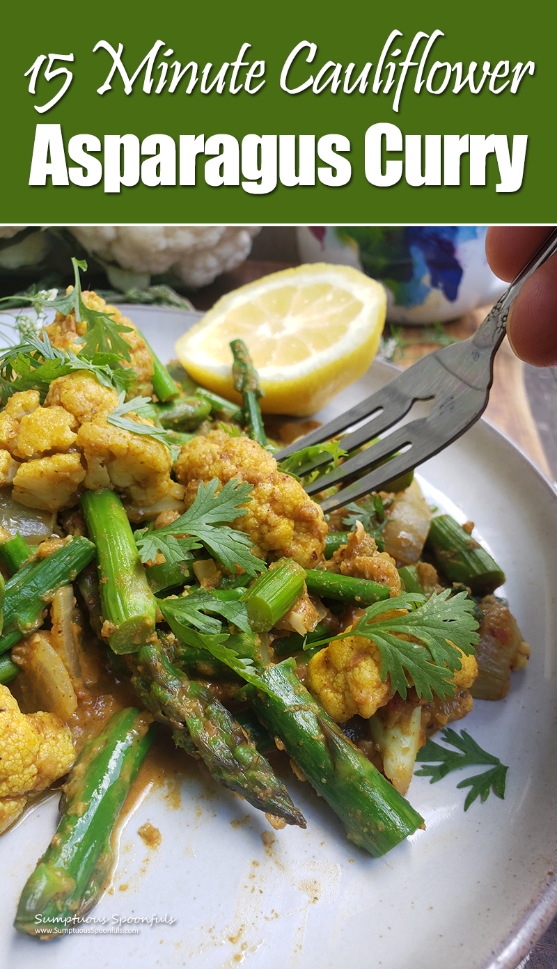 Digging into Cauliflower Asparagus Subzi (an Indian style curry)
