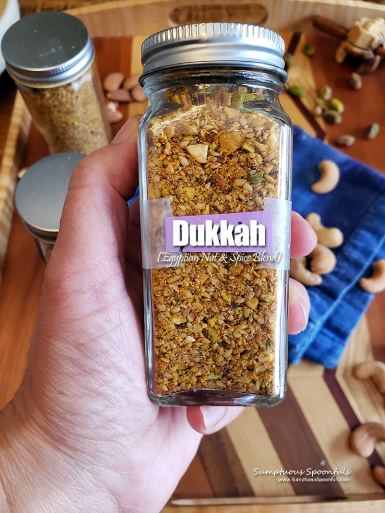Dukkah nut & spice blend picture in spice jar